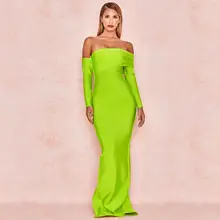 Новое весеннее Сексуальное Женское Бандажное платье Vestidos с длинным рукавом желтое зеленое с открытыми плечами Макси знаменитое вечернее платье