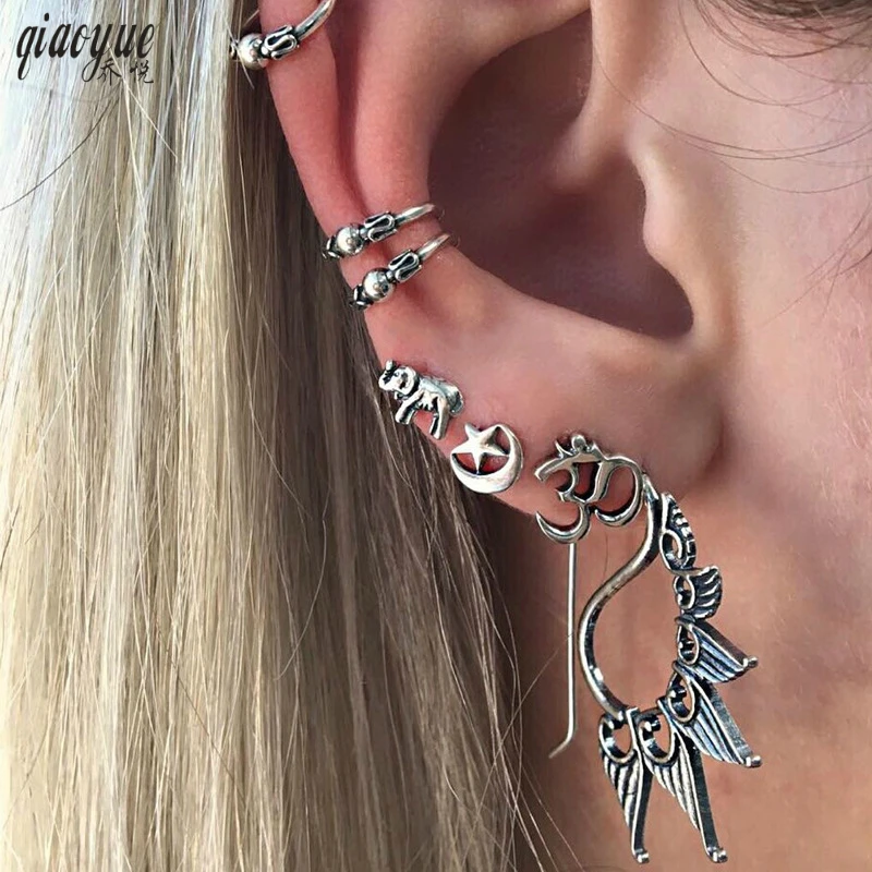 

New Earings Fashion Jewelry Bohemia Retro Simple Elephant Moon Star Seven Sets Of Earrings Set Earrings For Women Brincos