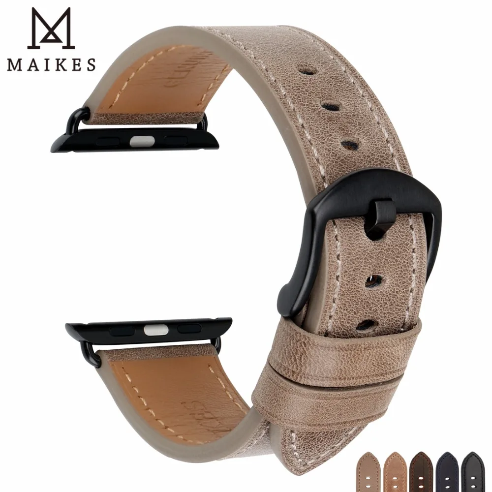Ремешок сменный MAIKES из натуральной кожи для Apple Watch Band 44 мм 40 42 38 Series 4 3 2 1 iWatch 6