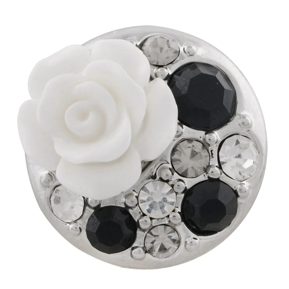 

20MM flower snap Silver Plated with white rhinestone and shell 5pcs/lot Fashion 18mm snap button for Women Charm Bangle Beads