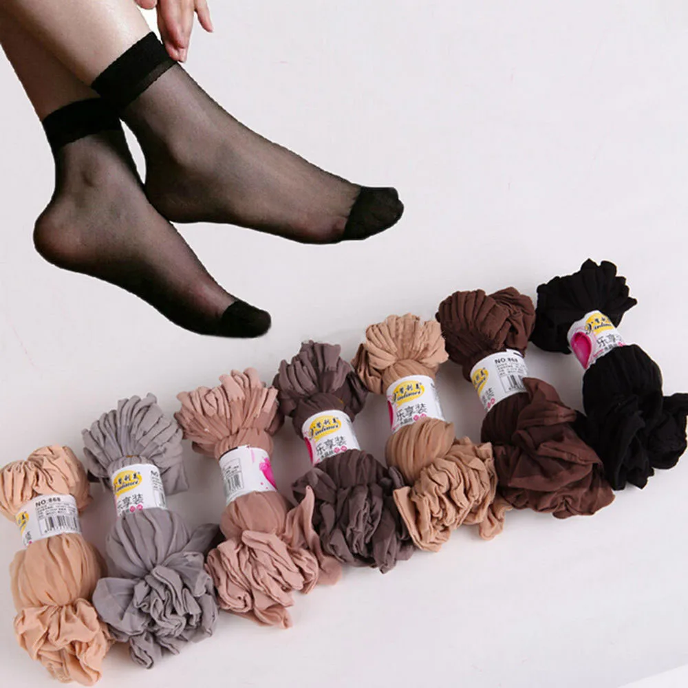 10 пара женских носков, Элегантные ультратонкие эластичные шелковистые носки для девочек, короткие шелковые дышащие летние носки для повседневной жизни