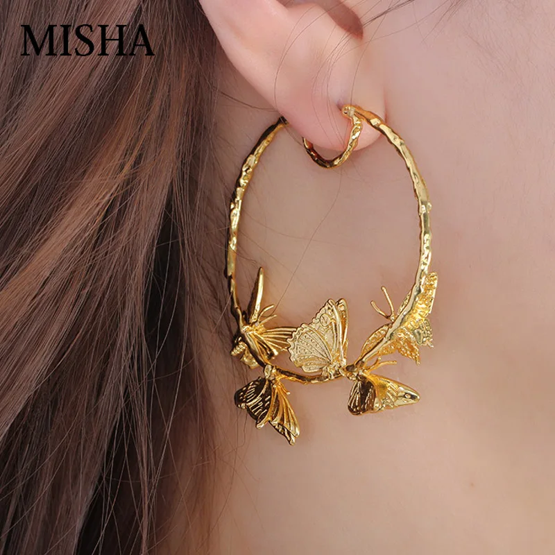 MISHA Elegante Frankreich Gold Schmetterling Reben Ohrringe Kupfer Überzogen Für Frauen Marke Partei Schmuck Luxus Ohrringe L525