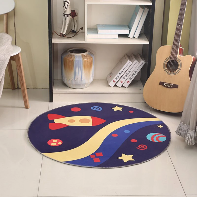 

EHOMEBUY New Carpet Anti Slip Round Carpet Cartoon Universe Rocket Home Floor Decoration Living Room Children Game Play Rugs
