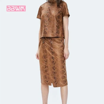 

Animal print female skirt with textured split hem irregular Snake print casual 2019 summer skirt