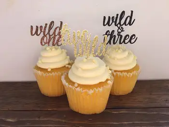 

Glitter Wild One two and three Birthday Cupcake Toppers baby shower baptism wedding Dance Party Decor