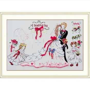 

DIY 3D Ribbon Embroidery cross stitch kits sets simple handmade needlework/ Wedding forever love decor picture paintings