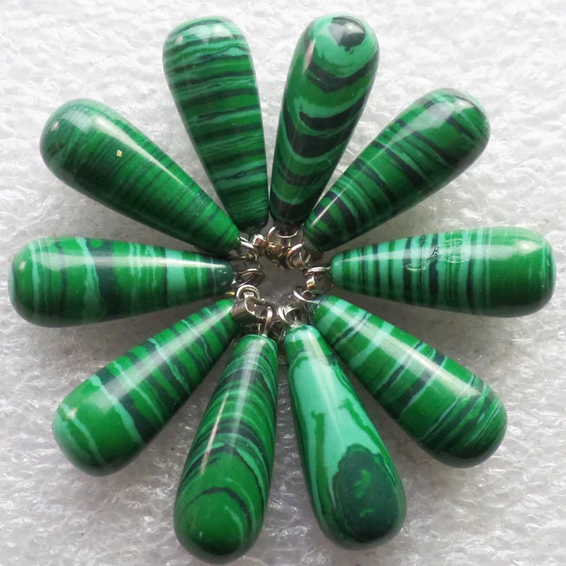

(Min.order 10$ mix) Free shipping 10Pcs Beautiful Man-made Malachite Teardrop Pendant Bead 28x10mm ZY11655