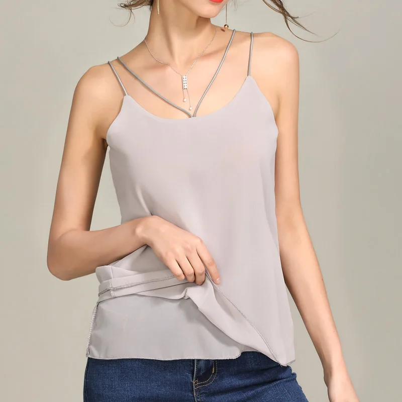 

Women Tops Double Chiffon shirt Top Women Halter Top Plus Size Korean Woman Sleeveless Shirt Tank Tops Sexy Woman Camis Vest Tee