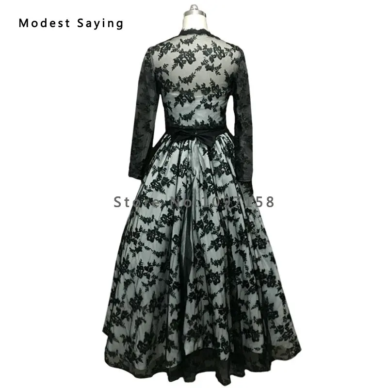 Женское бальное платье с длинным рукавом готическое черное кружевное высоким