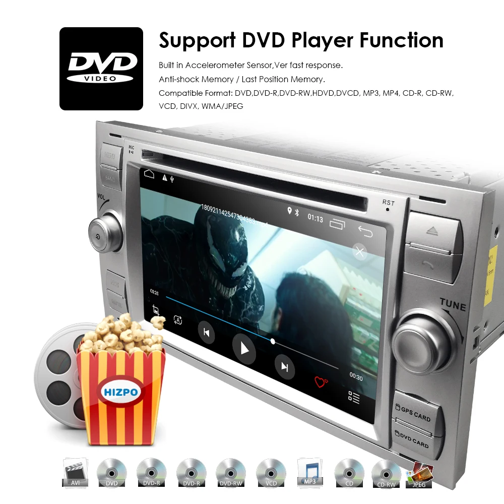 Perfect 7" Car DVD radio For Ford Focus Mondeo S-Max 4 Galaxy Kuga Transmit Black Silver RDS DVR DAB+ BT Free 8G Map card+Rear Camera 13