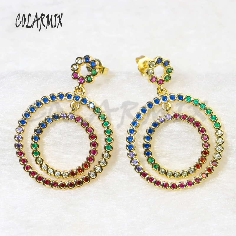 

5 pairs double round circle earrings rainbow stone earrings crystal earrings round earrings accessories for women 5650