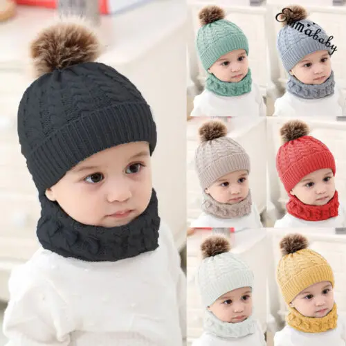 

Fashion Baby Boys Girls Children Winter Cap Knitted Warm Hat and Scarf Set Hot