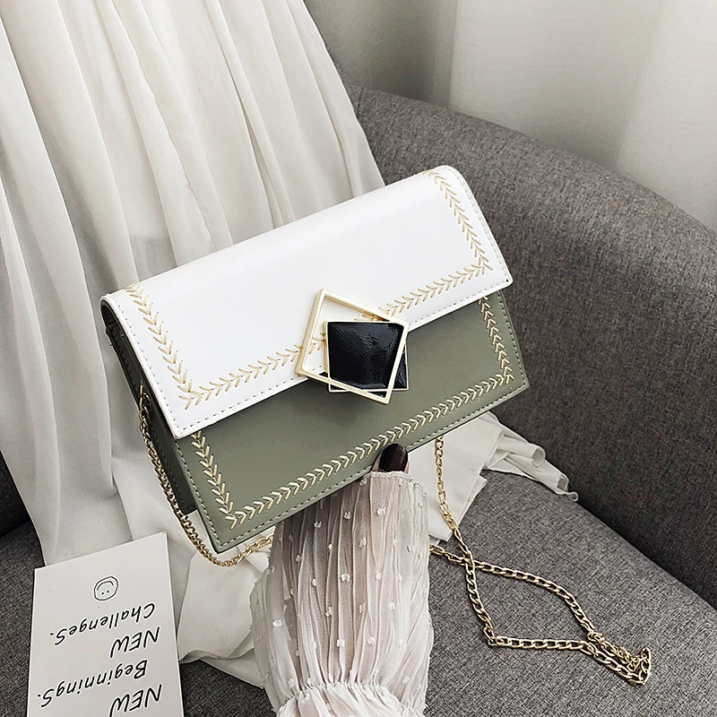 

Contrast Embroidered Line Female Bag Chain Ladies Bag New 2019 Fashion Wild Messenger Bags Women Crossbody Bags Bolsos Mujer
