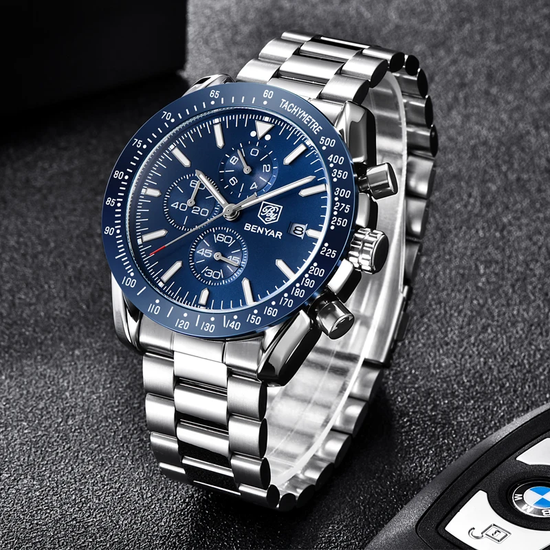 Мужские часы BENYAR Топ бренд класса люкс полностью стальные бизнес Кварцевые часы мужские повседневные водонепроницаемые спортивные часы Relogio Masculino