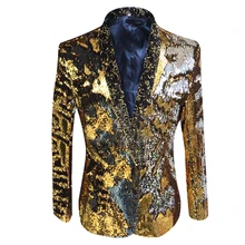 HCF воздуха для мужчин 1 шт. без кнопки Мода Регулярные глянцевый золотистый Серебристый блёстки плоский узор воротник куртки