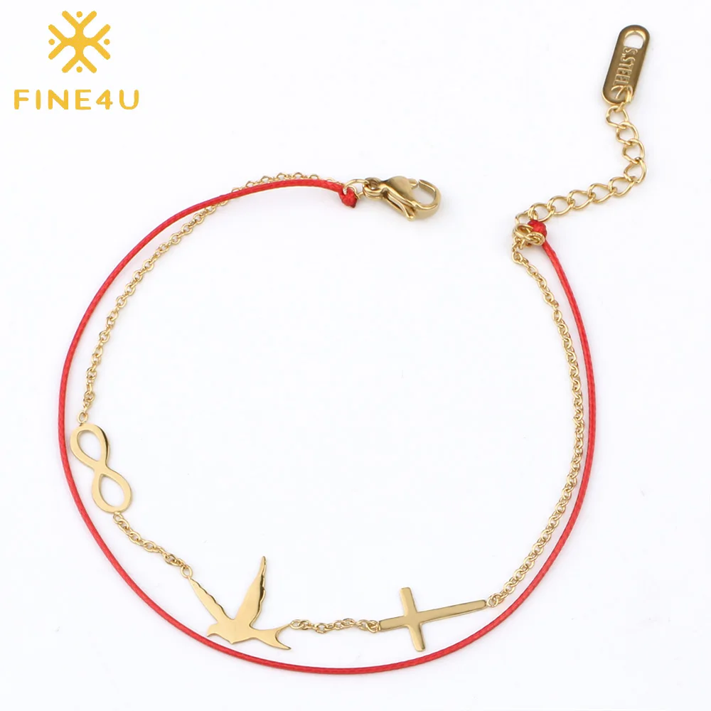 

FINE4U B140 Double Layer Link Chain Bracelets Cross Eagle Infinity Charm Bracelet For Women Simple Rope Chains Jewelry