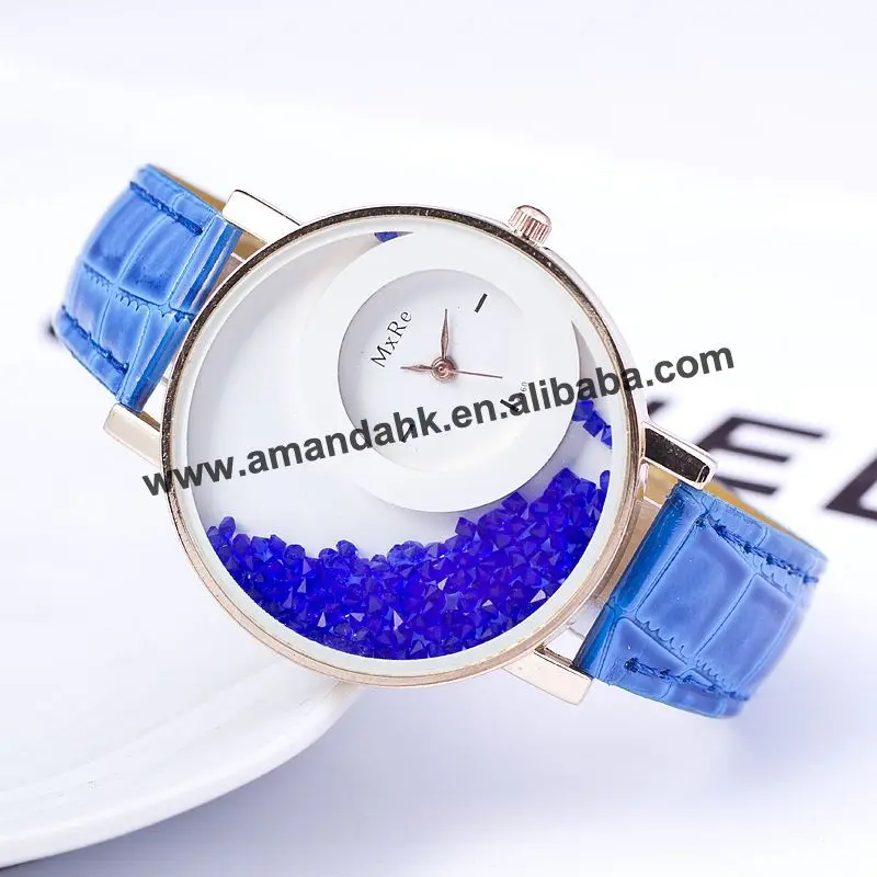 

New Women Quicksand Quartz Watch Pu Leather Strap Wristwatches Ladies Dress Quicksand Watches Rhinestones Luxury Casual Watch