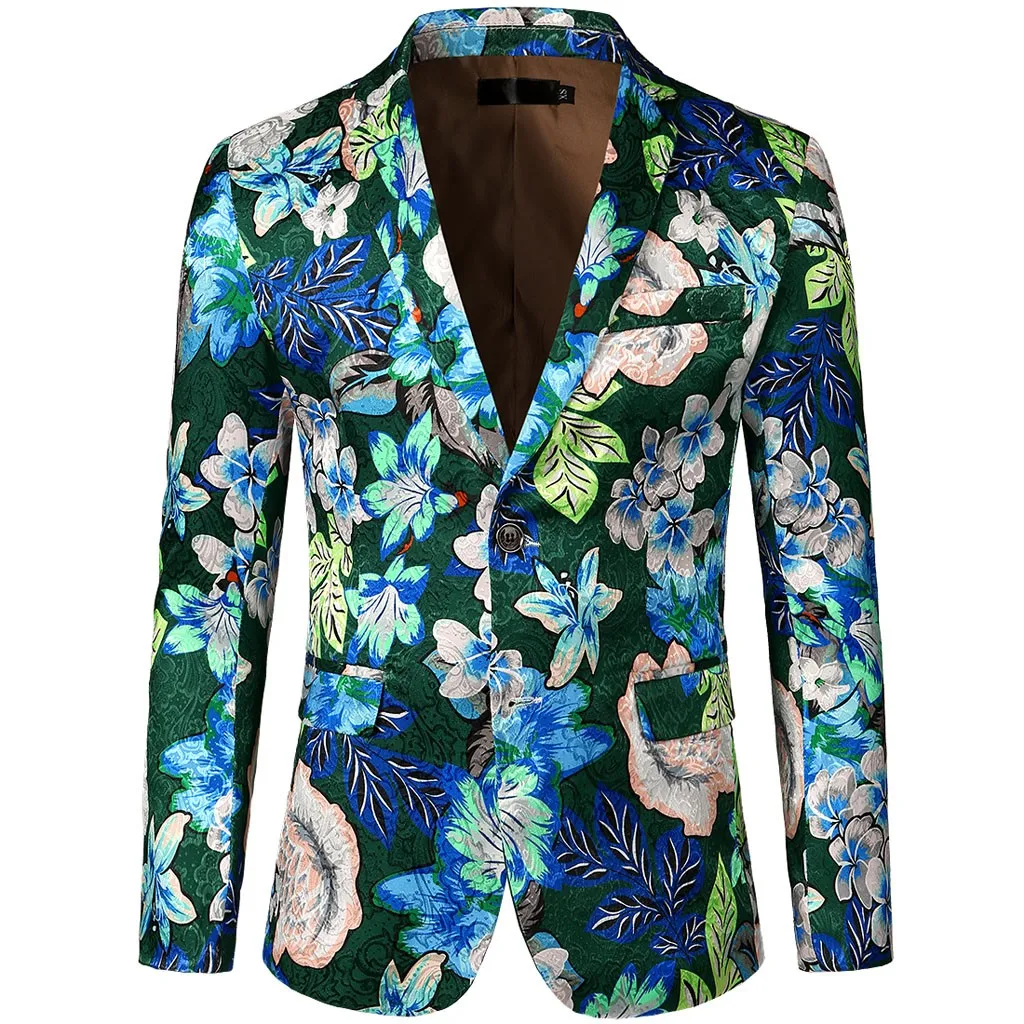 Страусиная мода блейзер для мужчин s куртки и пальто цветочный принт костюм с зубчатым отворотом приталенный стильный Блейзер пиджак блейзеры для мужчин