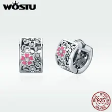 WOSTU роскошные 925 стерлингового серебра Маргаритка цветок розовый циркон серьги гвоздики для женщин элегантные серьги Серебряные вечерние ювелирные изделия DXE541