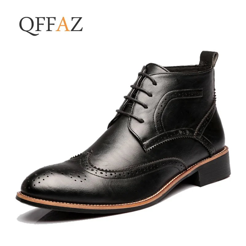 

QFFAZ Autumn Winter Men Boots Bullock Men Shoes Casual Genuine Leather Men Fashion Boots Luxury Brand Man Comfortable Shoes