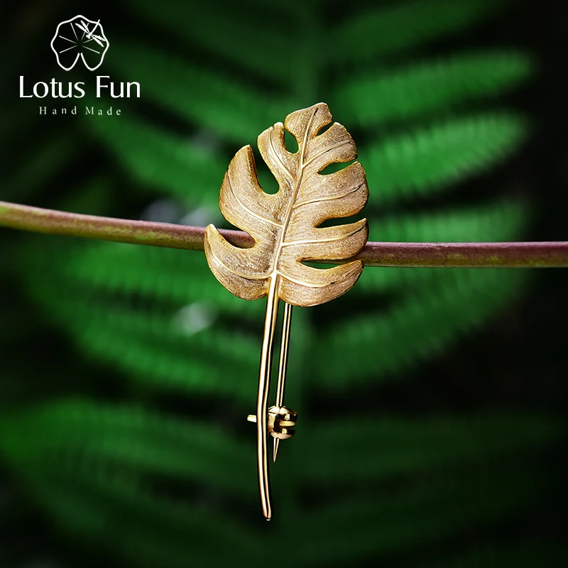 Lotus Spaß Echt 925 Sterling Silber Handgemachte Designer Edlen Schmuck 18K Gold Kreative Monstera Blätter Broschen für Frauen Bijoux