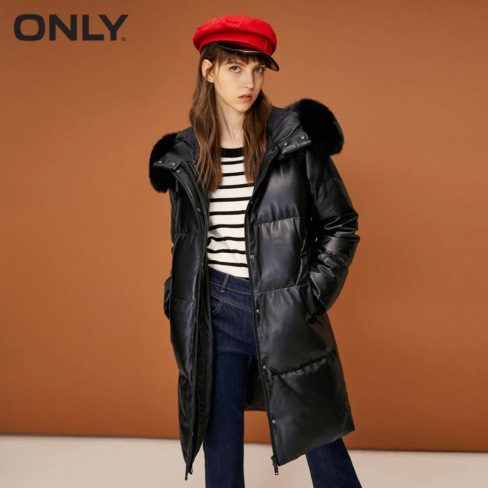 Tanie Tylko kobiet kołnierz z futra lisa kożuch średniej kaczki dół kurtki skórzane z kapturem dół | 118328506