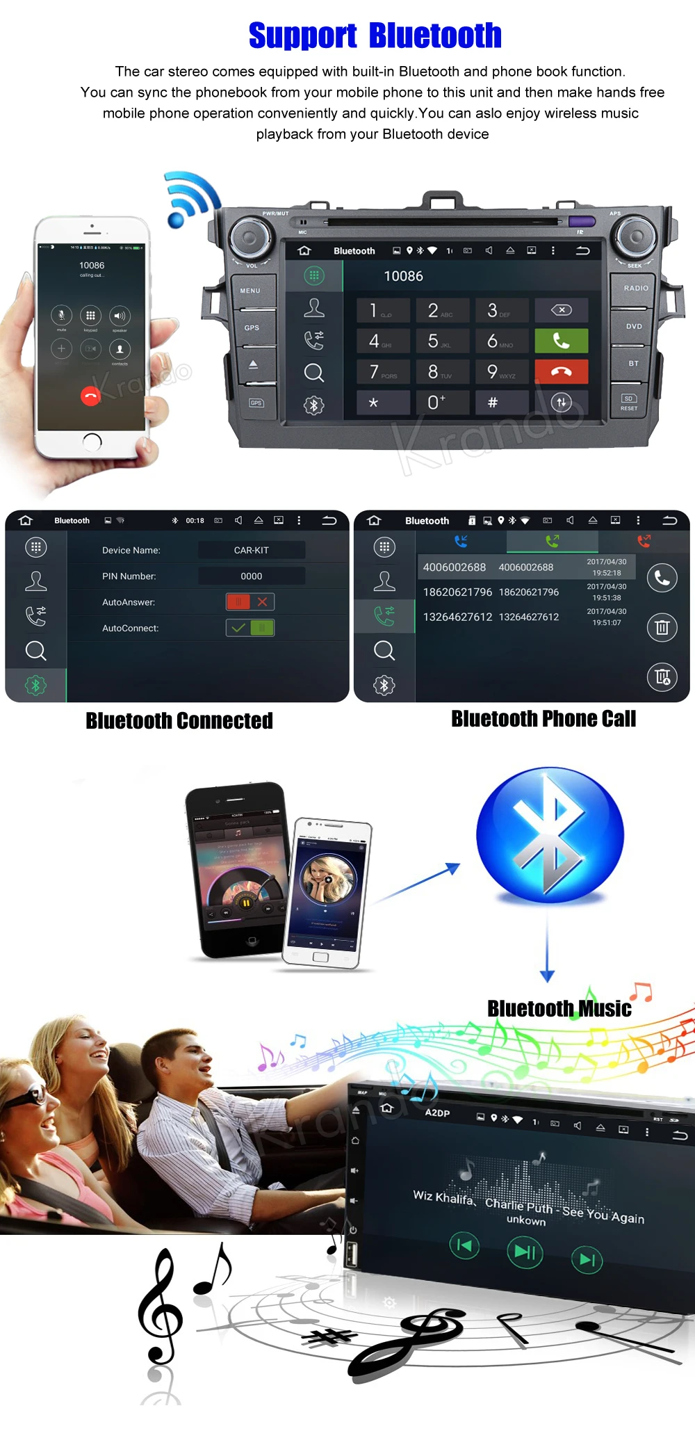 Krando toyota corolla Android car radio gps navigation multimedia system (6)