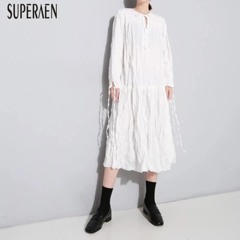 

SuperAen Autumn and Winter 2018 New Women Dress Solid Color Cotton Casual Ladies Dress Loose Europe Long Sleeve Women Clothing