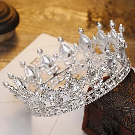 Diversificada de Prata Cristal Coroa de Perolas de Moda Rainha Da Coroa Do Casamento Da tiara Da Noiva Do Cabelo Do Casamento - Окраска металла: Fig