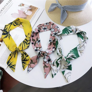 

Fashion Comfortable Silk Scarves Cartoon Flower Dot Soft Print Tie For Women Clothes Accessories