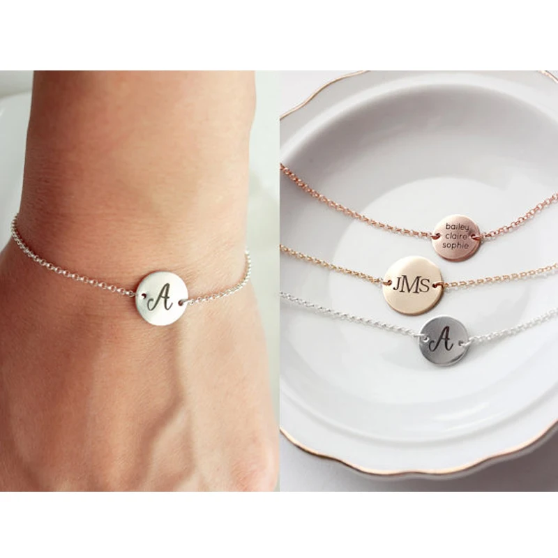 

Round Plate Letters Engraved Customized Name Bracelet Make the Words You Want to Say and Keep it Along with You Best Gift to You
