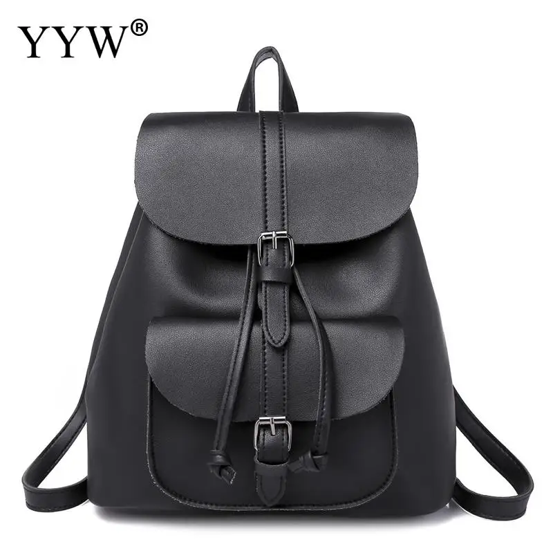 Женские кожаные рюкзаки Mochila Feminina, школьная сумка, рюкзак Mochila для девочек-подростков, Модный черный рюкзак с завязками, сумки