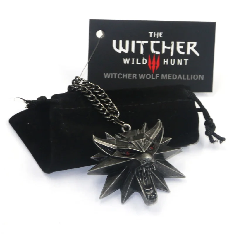 Pingente de colar de cabeça de lobo do vintage the witcher the witcher 3 caça selvagem jogo figura do feiticeiro witcher 3 Medalhão pingente de colar
