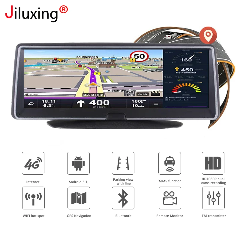Jiluxing D07S 4G Android 5 1 двойной объектив wifi камера заднего вида gps навигатор ADAS Full HD 1080 P