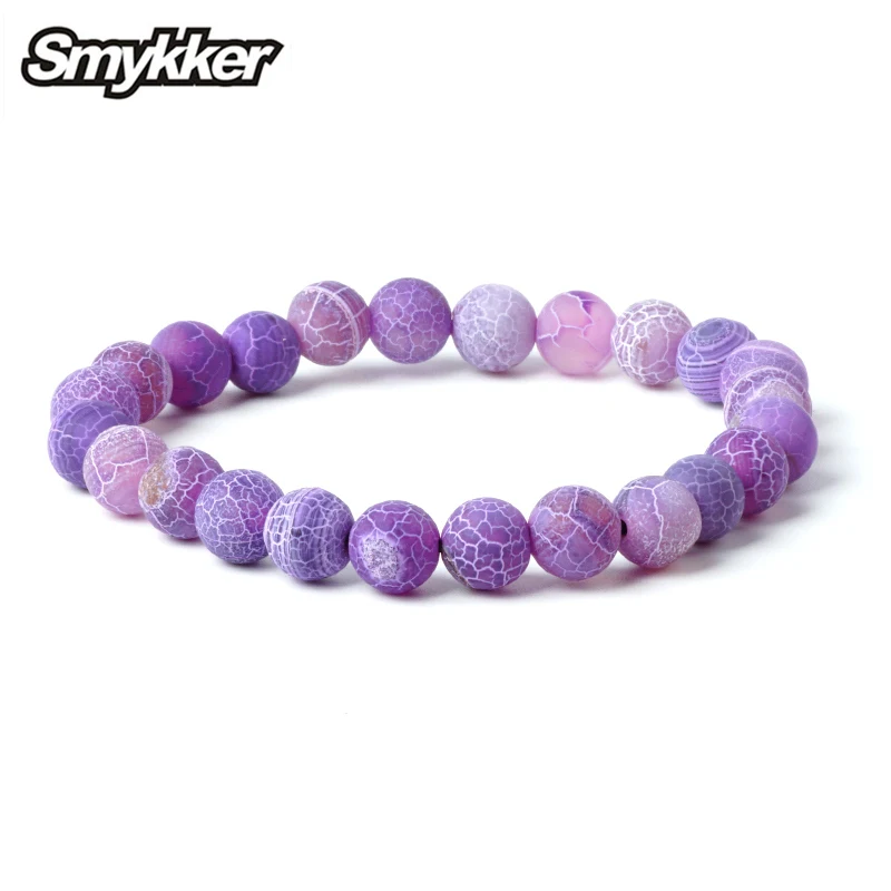 

Weathered Stone Healing 8MM Beads Bangle Purple Stone Matte Beaded Bracelets Women Prayer Jewelry Round Best Friend Charm Gift