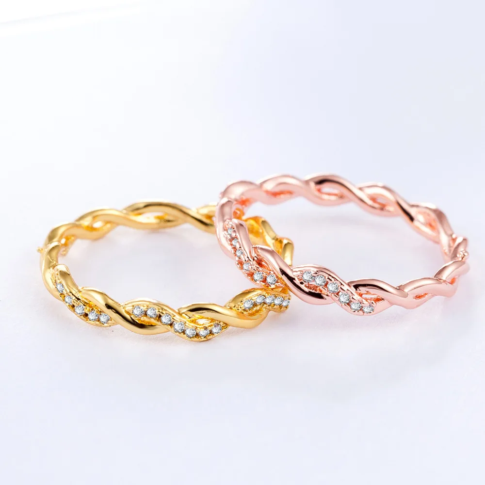 

Ladies Simple Cross Twisted Zircon Wave Engagement Ring Rose Gold/Gold Thin Finger Crystal Wedding Rings for Women Gift