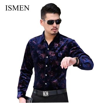 

ISMEN Mens Shirt Long Sleeve Male Business Casual Fashion Formal Velour Shirts Slim Chemise Homme Masculina Camisa