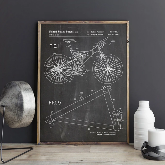 Mountainbike Patent Drucken Radfahren Kunstwerk Fahrrad Wand Kunst Bike  Poster Room Decor Vintage Blaupause Leinwand Malerei Geschenk idee -  AliExpress