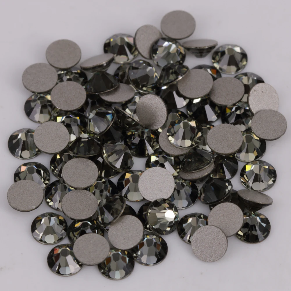 

Good Quality ss3-ss34 Black Diamond Flat Back Nail Art Crystals Glue On Non Hotfix Rhinestones