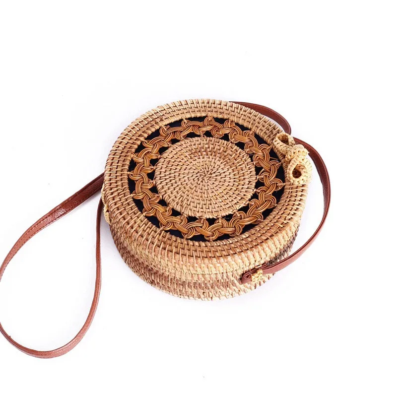 

Circle Rattan bag shoulder Beach Bag Round natural Woven Straw Bag Women Boho knitting Bali messenger bag Summer 2019 new
