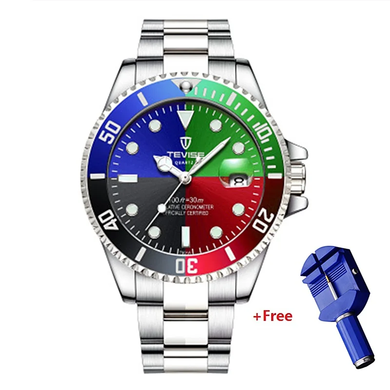 Four Color Tool Relojo mascuino TEVISE кварцевые мужские часы с календарем Роскошные водонепроницаемые часы мужские деловые Часы наручные мужские часы из нержавеющей стали s - Цвет: Four Color Tool