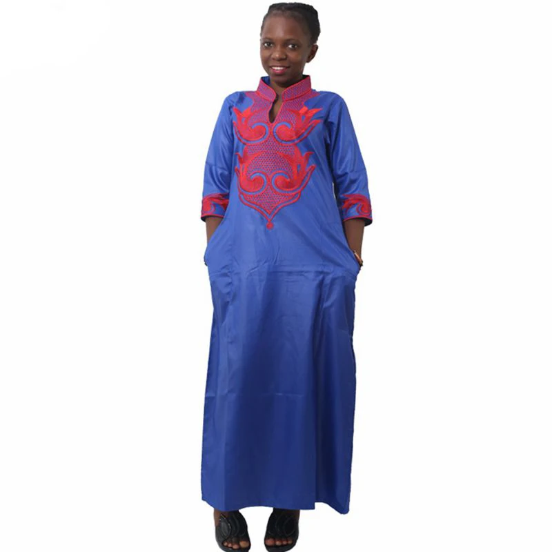 Осенние халаты африканские Дашики Базен Красивая Дешевая африканская одежда с длинным рукавом халат с вышивкой размера плюс Макси платье 3xl - Цвет: Синий