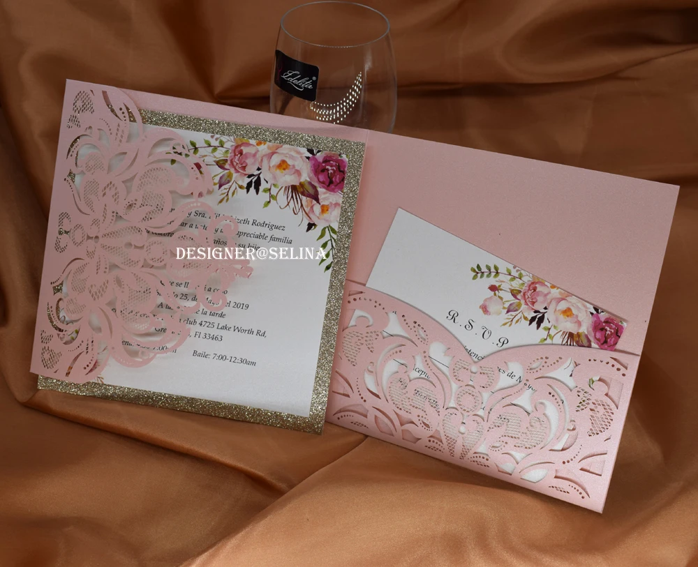 Kitty Quinceanera Digital Invitation Blush Pink and Gold 