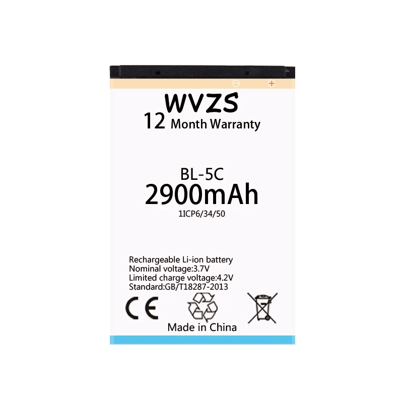 

wvzs 2900mAh Battery BL-5B For Nokia 2112 2118 2255 2270 2280 2300 2600 2610 3125 3230 Rechargeable Lithium Batteries