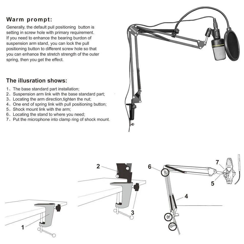 Neewer Регулируемая Ножничная Подставка с Зажимом Микрофона Cтоловый Монтажный Зажим для Звукозаписывающего Микрофона