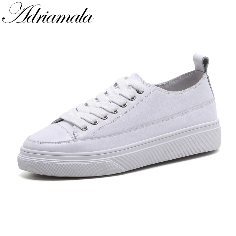 

2018 Genuine Leather Women Flat Shoes Spring Autumn Round Toe Lace Up Cow Leather Women Moccasins Casual Ladies Shoes Adriamala