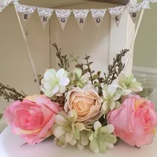 Пользовательские Романтический белый Свадебная вечеринка мешковины торт Toppers овсянка Свадебный декор занимается Гессе Кружево торт овсянка Свадебный баннер