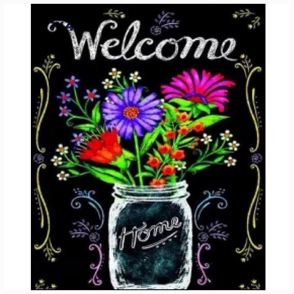 

5D Diamond Painting,Welcome Home,Chalk Board,Flowers,DIY Diamond Embroidery Kit,Cross Stitch Home Decoration Wall Sticker