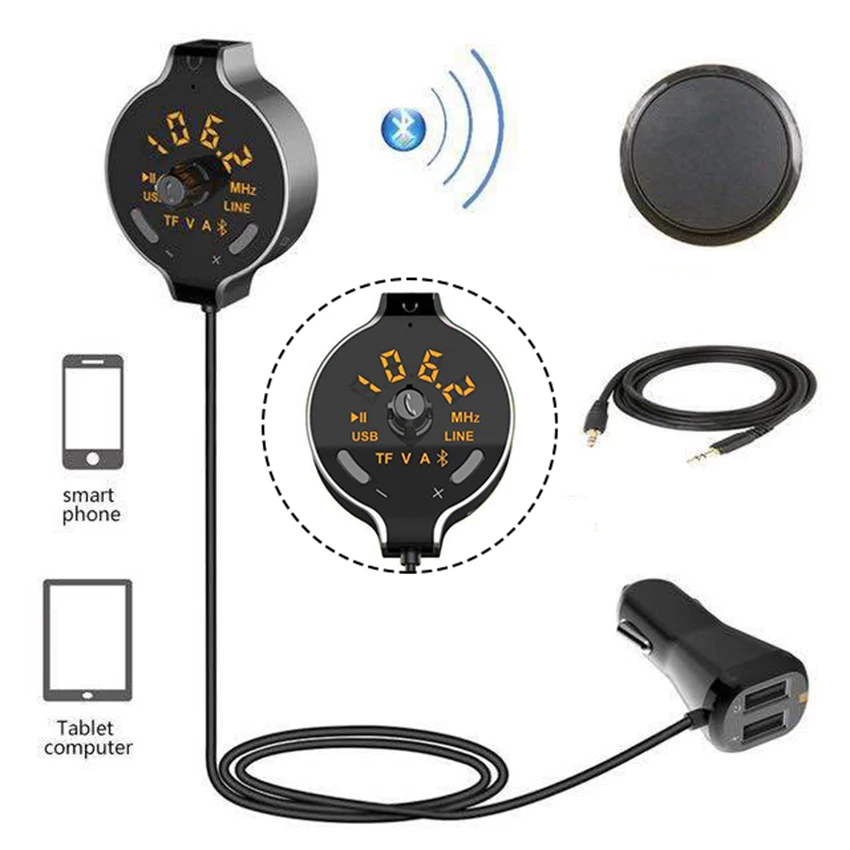 

ENKLOV Bluetooth Aux Wireless Car Kit Music Receiver 3.5mm Dual USB Slot Fm Transmitter Handsfree Car Charger Bluetooth Car Kit
