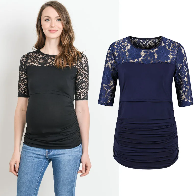

Lace Feeding Maternity Nursing Tops For Pregnant Women Clothes Breastfeeding Pregnancy T Shirts Tee Gravidas Maternity Tops